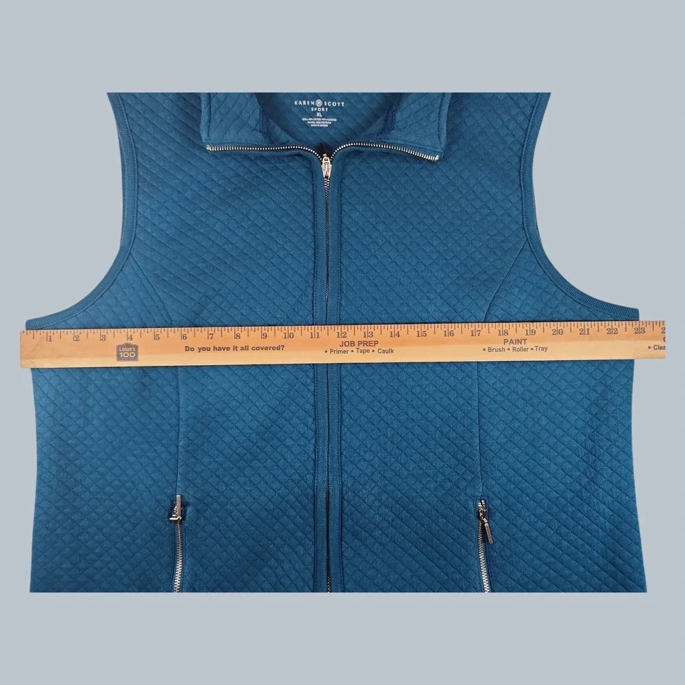 Karen Scott Sport Quilted Vest Women XL Blue Full Zip Sleeveless Mock Neck